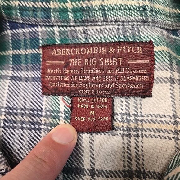 VTG Abercrombie Fitch The Big Shirt Mens Size Medium Plaid Flannel Purple Green - Picture 9 of 9